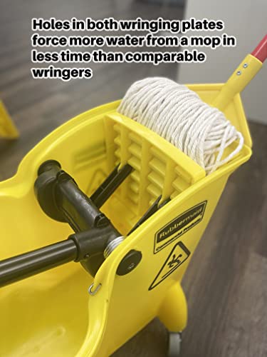 Rubbermaid Commercial Products, Mop Bucket with Wringer on Wheels, Heavy Duty All-in-One Tandem Mopping Bucket, Yellow, 31 Quart (FG738000YEL)