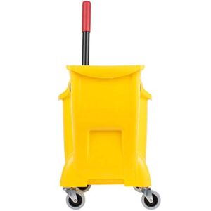 Rubbermaid Commercial Products, Mop Bucket with Wringer on Wheels, Heavy Duty All-in-One Tandem Mopping Bucket, Yellow, 31 Quart (FG738000YEL)