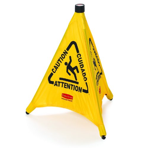 Rubbermaid Commercial Products Multilingual "Wet Floor" Pop-Up Floor Cone, 20-Inch, Yellow, Warning Sign for Grocery Stores/Office/Restaurant/Malls