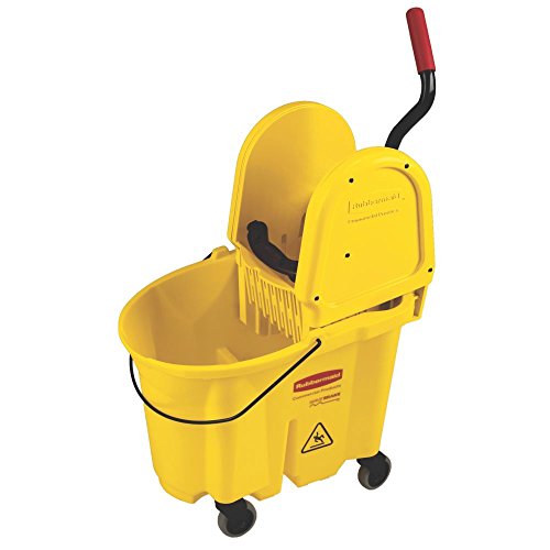Rubbermaid Commercial Products WaveBrake 2.0 35 QT Down-Press Mop Bucket with Wringer Set, Yellow