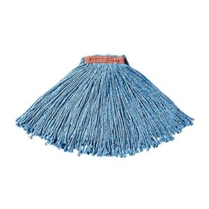 rubbermaid commercial commercial premium cut-end 16-ounce blend mop, fast drying strands, orange headband, blue, heavy duty wet mop for floor cleaning office/school/stadium/bathroom