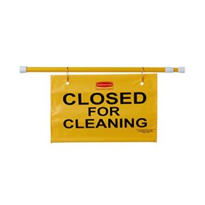 rubbermaid commercial extend-to-fit "closed for cleaning" hanging doorway safety sign, yellow (fg9s1500yel),10x2 inches