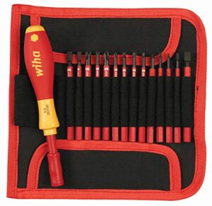 wiha 28390 insulated slimline interchangeable set includes handle with pouch, 15-piece