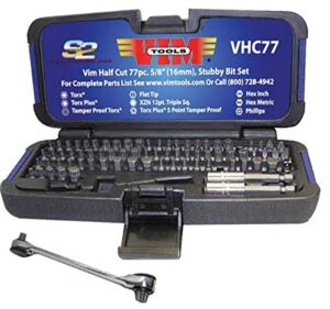 vim tools vhc77 '77-piece' half cut stubby bit set