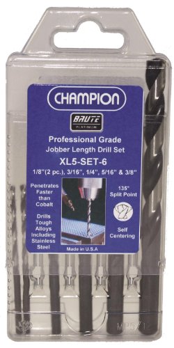 Champion Cutting Tool XL5-SET-6 Brute Platinum Jobber Length Twist Drill Set, 6-Piece