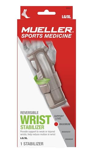 Mueller Sports Medicine Reversible Wrist Stabilizer with Splint for Men and Women - Compression Wrist Support for Carpal Tunnel, Arthritis, Tendinitis Relief, Taupe, Large/X-Large