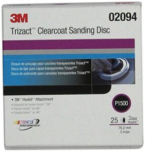3m trizact hookit clear coat sanding abrasive disc 471la, 02094, 3 in, p1500, 25 discs per carton