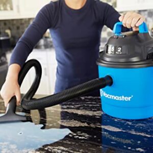 Vacmaster Portable Wall Mountable Wet/Dry Vac, 2.5 Gallon, 2 HP 1-1/4" Hose (VOM205P), Blue