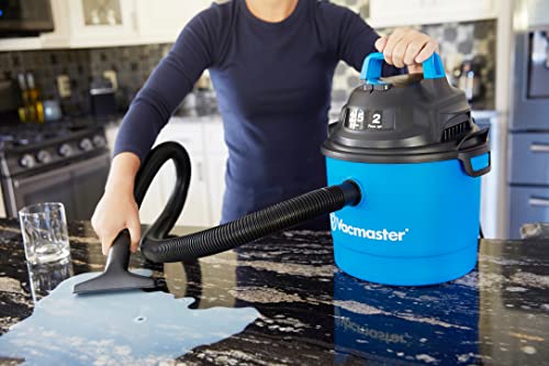 Vacmaster Portable Wall Mountable Wet/Dry Vac, 2.5 Gallon, 2 HP 1-1/4" Hose (VOM205P), Blue