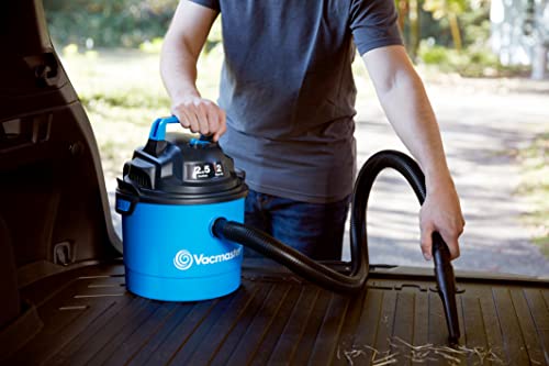 Vacmaster Portable Wall Mountable Wet/Dry Vac, 2.5 Gallon, 2 HP 1-1/4" Hose (VOM205P), Blue