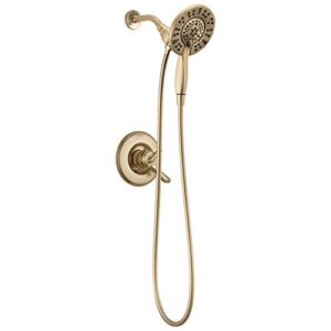 delta faucet linden 17 series dual-function shower faucet, shower trim kit with 4-spray in2ition 2-in-1 dual hand held shower head with hose, champagne bronze t17294-cz-i (valve not included)
