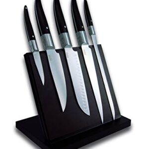 Laguiole Evolution Expression Stainless Steel Kitchen Knife Block Set with Paring Knife, Santoku Knife, Kitchen Knife, Chefs Knife, Ham/Brisket Slicing Knife, Set of 5, Black