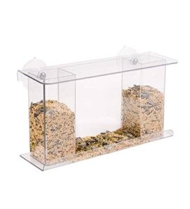 wind & weather clear mirrored window bird feeder | strong suction cups | easy to fill and clean | holds approximately 1 lb of seed | 13" l x 5" d x 7" h | for glass window perch elderly and kids