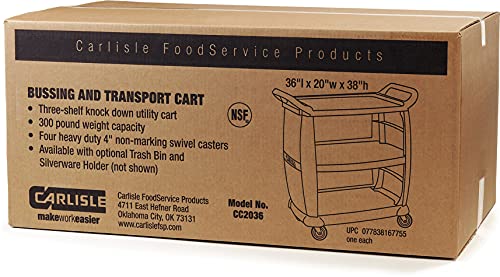 Carlisle FoodService Products Plastic Bussing Cart, 300 lb Capacity, 36.25" x 18"x 38", Black, Small