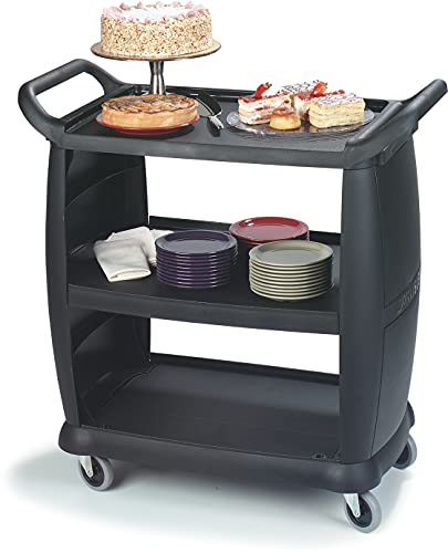 Carlisle FoodService Products Plastic Bussing Cart, 300 lb Capacity, 36.25" x 18"x 38", Black, Small