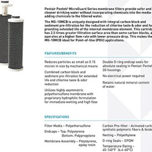 Pentair Pentek MG-10MCB MicroGuard Water Filter, 10-Inch, Under Sink Polyethersulfone Membrane Replacement Cartridge with Integral Carbon Block and Sediment Pre-Filtration, 10" x 2.5", 0.15 Micron