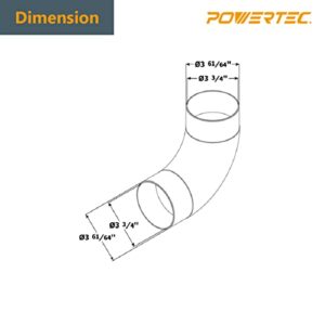 POWERTEC 70105 4" Elbow Dust Hose Connector, Black, 4", 90 Degree Elbow