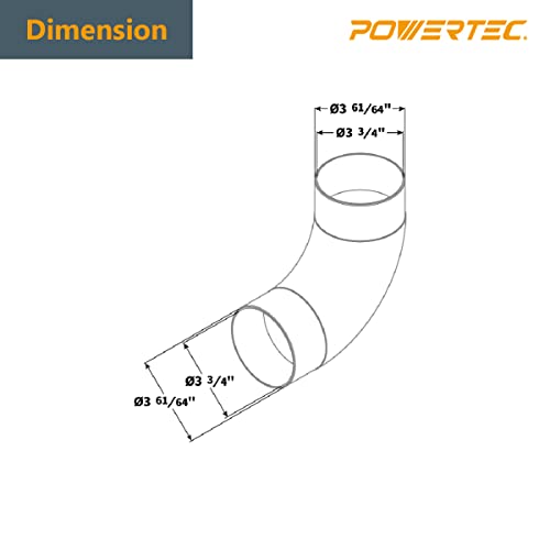 POWERTEC 70105 4" Elbow Dust Hose Connector, Black, 4", 90 Degree Elbow