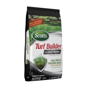 Scotts Turf Builder with Moss Control, Moss Killer and Lawn Fertilizer, Covers Up to 5,000 sq. ft., 25 lbs.