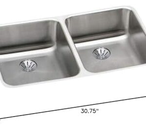 Elkay ELUH3118PD Lustertone Classic Double Bowl Undermount Stainless Steel Sink with Perfect Drain