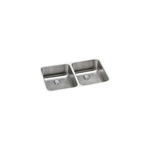 Elkay ELUH3118PD Lustertone Classic Double Bowl Undermount Stainless Steel Sink with Perfect Drain