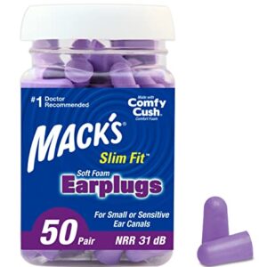 Mack's Slim Fit Soft Foam Earplugs, 50 Pair - Small Ear Plugs for Sleeping, Snoring, Traveling, Concerts, Shooting Sports & Power Tools | Made in USA