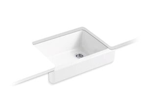 kohler k-6486-0 whitehaven farmhouse self-trimming undermount single-bowl kitchen sink with short apron, 30 inch, white