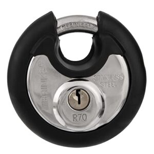 brinks - 70mm commercial stainless steel keyed discus padlock - stainless steel body with stainless steel shackle,black