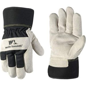 wells lamont men's heavy duty leather palm winter work gloves with safety cuff (wells lamont 5130xl), black