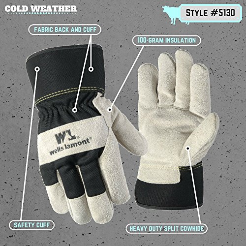 Wells Lamont Men's Heavy Duty Leather Palm Winter Work Gloves with Safety Cuff (Wells Lamont 5130XL), Black