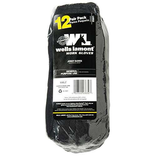 Wells Lamont Versatile Work Gloves | Lightweight, Durable, Comfortable Jersey | Basic, Large (506LZ) , Black, 12-Pair Bulk Pack