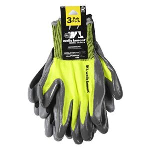 Wells Lamont 3 Pair Pack Men's Nitrile Coated Grip Work Gloves, Medium (546MF) , Black