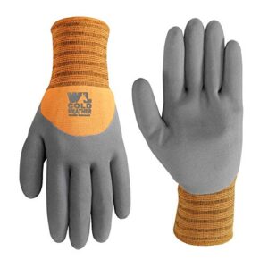 men's hydrahyde cold weather work gloves, water-resistant latex coating, x-large (wells lamont 555xl),grey, red/orange