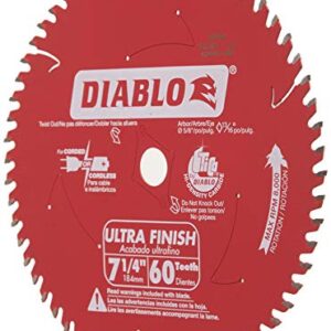 Freud D0760A Diablo 7-1/4" x 60-Tooth Ultra Fine Finishing Circular Saw Blade with 5/8" Arbor and Diamond Knockout Single Blade