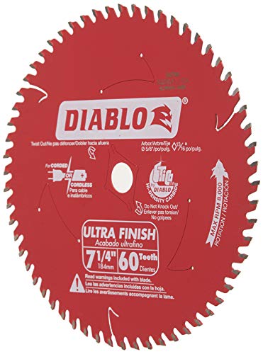 Freud D0760A Diablo 7-1/4" x 60-Tooth Ultra Fine Finishing Circular Saw Blade with 5/8" Arbor and Diamond Knockout Single Blade