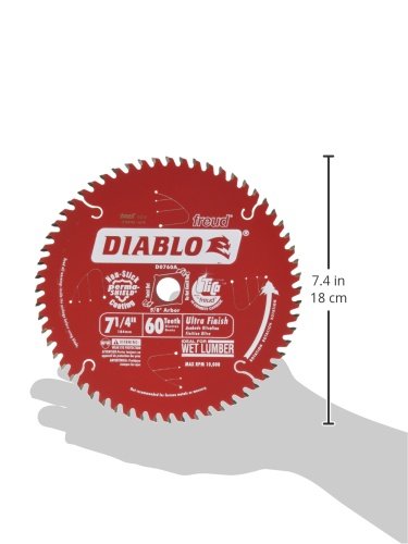 Freud D0760A Diablo 7-1/4" x 60-Tooth Ultra Fine Finishing Circular Saw Blade with 5/8" Arbor and Diamond Knockout Single Blade