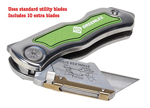 Greenlee 0652-22 8.9" Folding Utility Knife with Retractable 3-Position Serrated Blade, Silver/Green