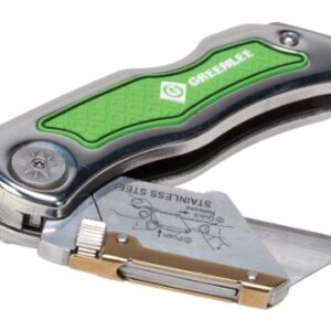 Greenlee 0652-22 8.9" Folding Utility Knife with Retractable 3-Position Serrated Blade, Silver/Green