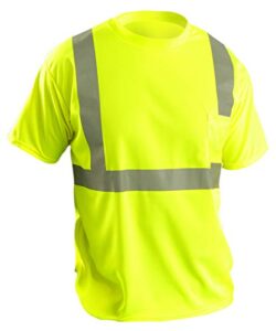 occunomix lux-ssetp2b-y2x classic standard short sleeve wicking birdseye t-shirt with pocket, class 2, 100% ansi wicking polyester birdseye, 2x-large, yellow (high visibility)