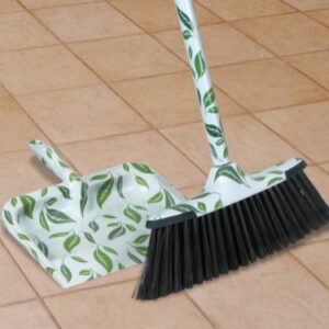 Superio Broom and Dustpan Set Leaf Design Print, Durable Home and Kitchen Broom With A Matching Dust Pan, Durable Material Heavy Duty