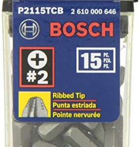 BOSCH P2115TCB 1 In. Impact Tough Phillips Insert Bit, 15-Piece