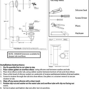 Westbrass 593244-07 14" x 1-1/2" White Tubular Bathtub Waste & Overflow Assembly with Tip-Toe Drain Plug and 2-Hole Faceplate, 1-Pack, Satin Nickel