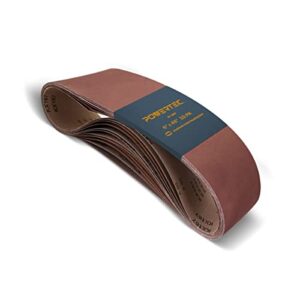 powertec 110530 6 x 48 inch sanding belts, 40 grit aluminum oxide belt sander sanding belt for bench belt sander, wood & paint sanding, metal polishing, 10pk