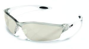 mcr safety glasses lw219 indoor outdoor clear mirror lens with scratch resistant coating, no metal parts, 1 pair