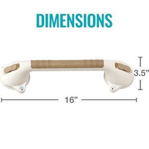 DMI Suction Cub Grab Bars for Bathroom, Shower Grab Bar, Shower Handles for Elderly, Grab Bars for Bathtubs and Showers, Suction Grab Bar for Shower, Tub Grab Bar, 16 Inch, Sand