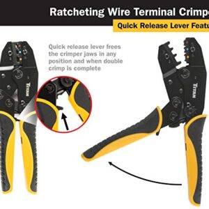 TITAN 11477 Ratcheting Wire Terminal Crimper Tool for Insulated Terminals, Fixed Jaw Crimper