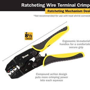 TITAN 11477 Ratcheting Wire Terminal Crimper Tool for Insulated Terminals, Fixed Jaw Crimper