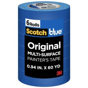 scotch painter's tape original multi-surface painter's tape, blue, paint tape protects surfaces and removes easily, multi-surface painting tape for indoor and outdoor use, 0.94 inches x 60 yards, 6 rolls