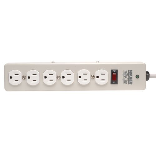 Tripp Lite 6 Outlet Surge Protector Power Strip, Industrial, 6ft. Cord, 2100 Joules, Metal, (DG115-Si) Gray