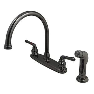kingston brass nb790sp water onyx 8 inch centerset kitchen faucet with lever handle and matching side sprayer, black stainless steel